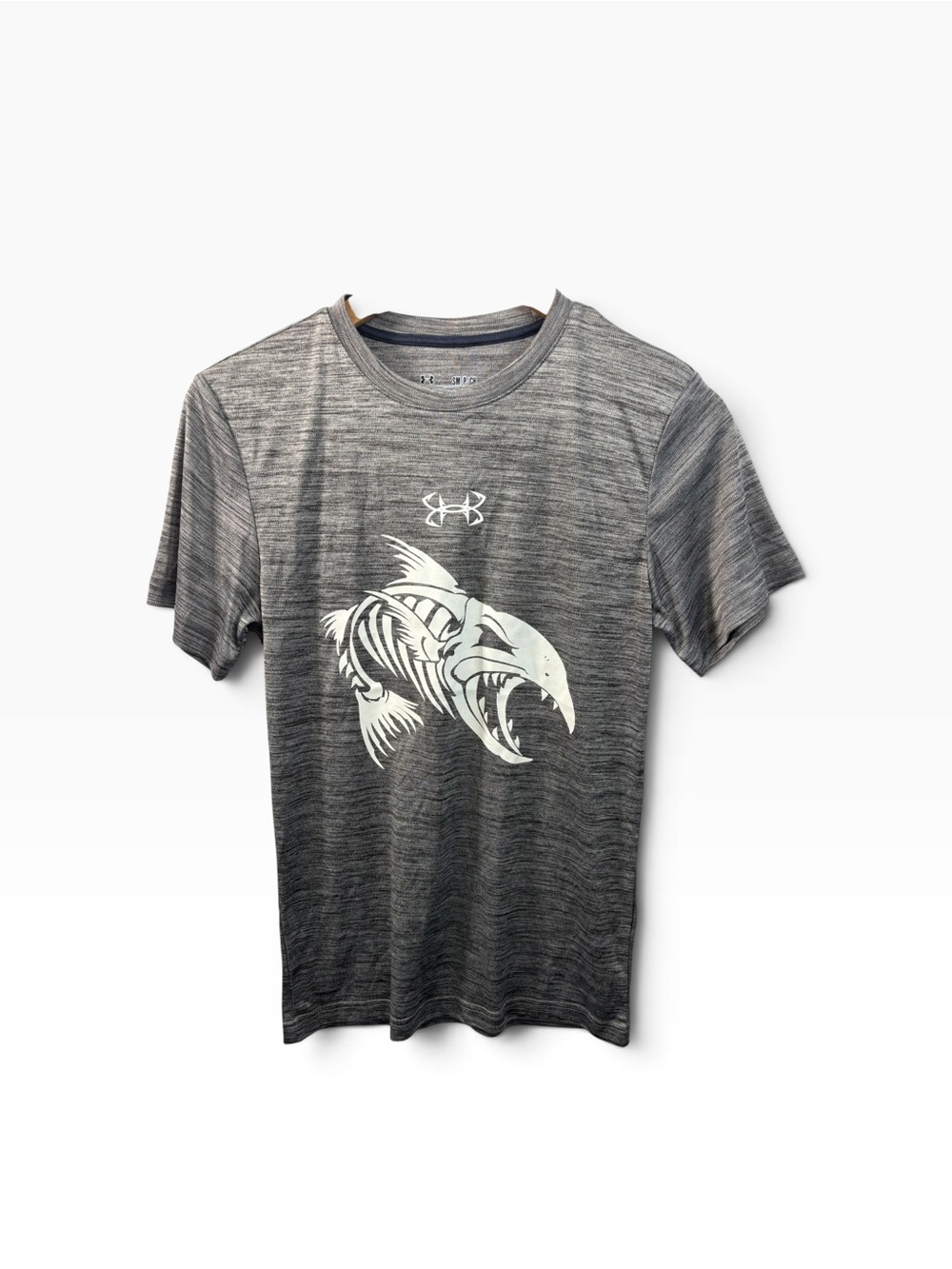 Under Armour FISH Shirt Mens Small Grey HeatGear TShirt Fishing Performance Top
